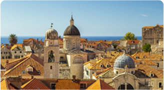 Dubrovnik city view with old buildings and blue sky